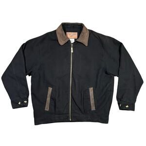 Foxfire Black Suede Cotton Jacket Mens Large Leather Collar Full Zip Outdoors